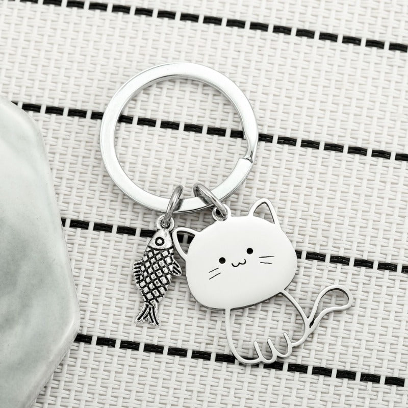 Wholesale Creative Stainless Steel Cartoon Simple Fashion Cute Cat Couple Keychains